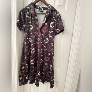 Sourpuss Rockabilly Gothic Halloween Spooky Cute Medium Skater Black Cat Dress